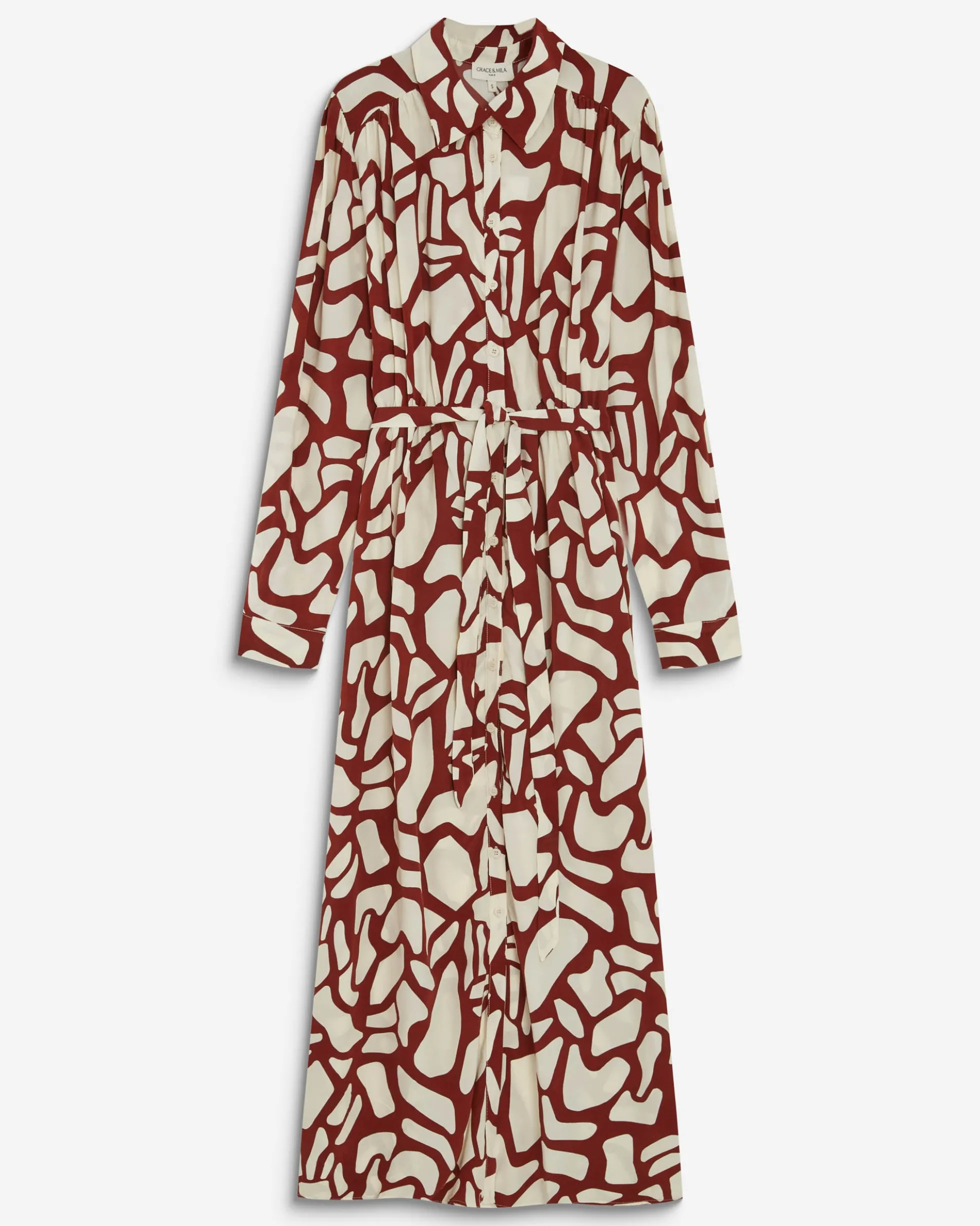Robe chemise longue ceinturée à motif terracotta Aveline