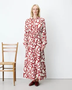 Robe chemise longue ceinturée à motif terracotta Aveline