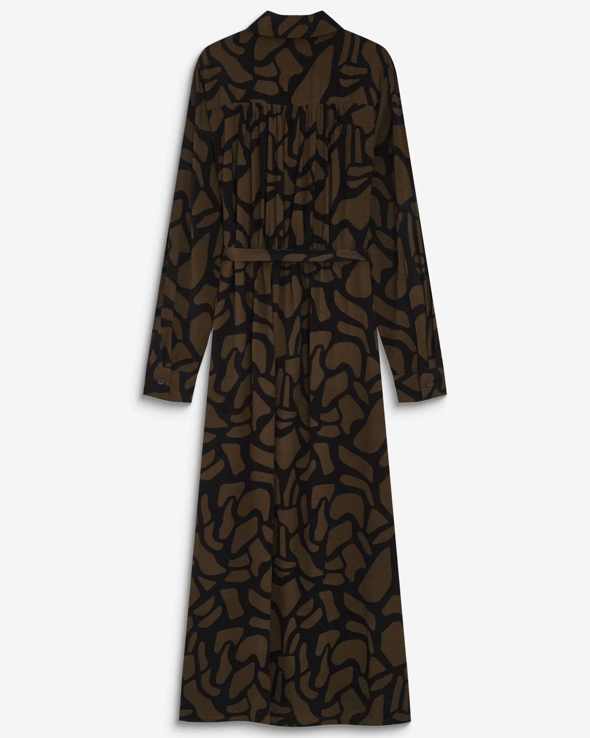 Robe chemise longue ceinturée à motif kaki Aveline