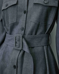 Robe chemise longue cintrée à la taille anthracite Arella