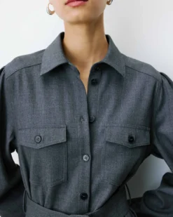 Robe chemise longue cintrée à la taille anthracite Arella