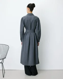 Robe chemise longue cintrée à la taille anthracite Arella