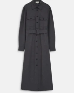Robe chemise longue cintrée à la taille anthracite Arella