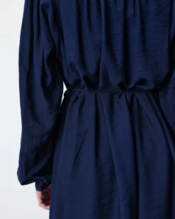 Robe courte col V manches bouffantes marine Alienor