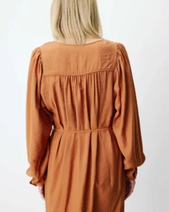 Robe courte col V manches bouffantes camel Alienor