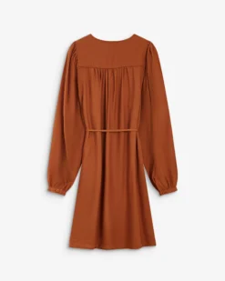 Robe courte col V manches bouffantes camel Alienor
