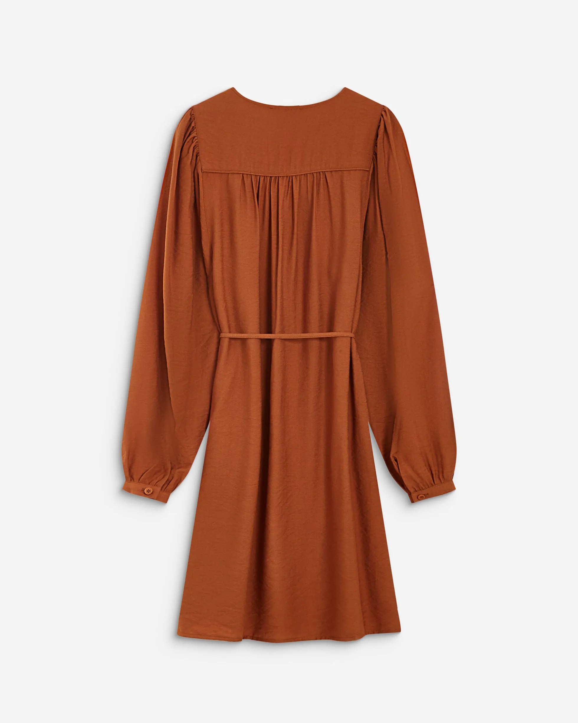 Robe courte col V manches bouffantes camel Alienor