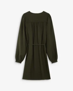 Robe courte col V manches bouffantes kaki Alienor