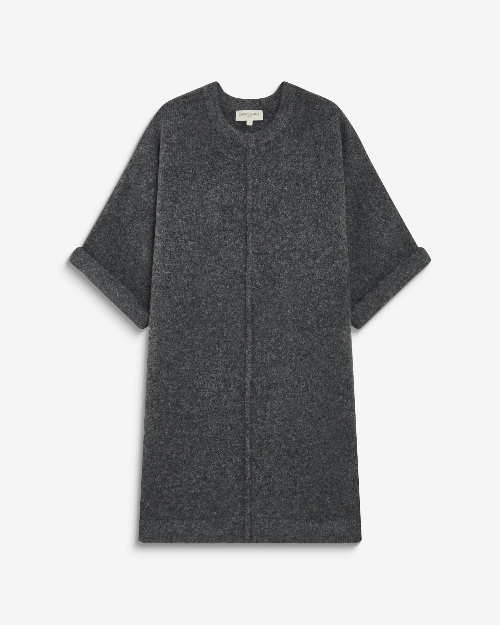 Robe courte en maille manches kimono anthracite Alinae