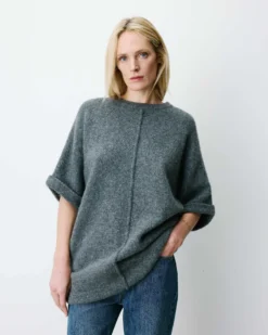 Robe courte en maille manches kimono anthracite Alinae