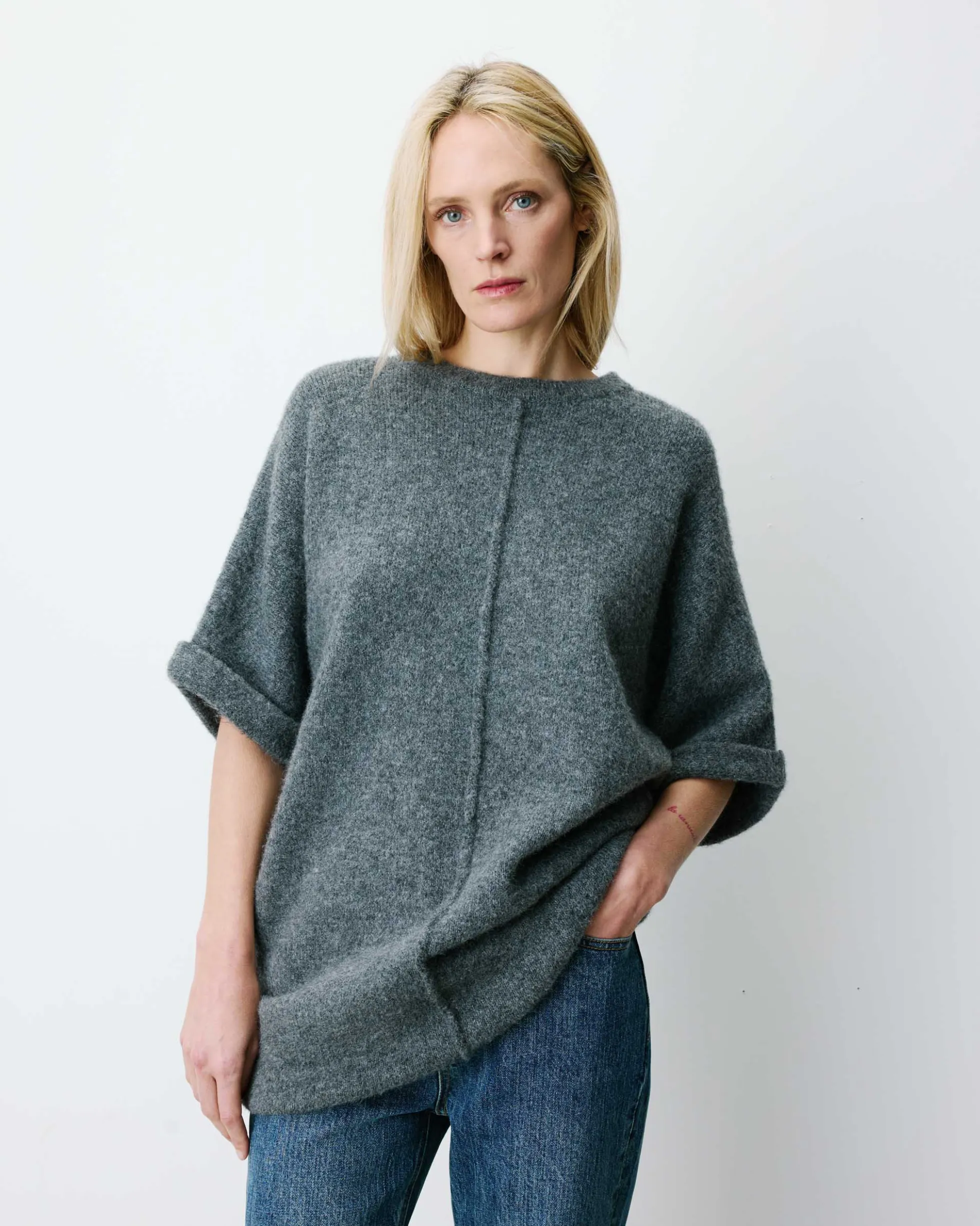 Robe courte en maille manches kimono anthracite Alinae