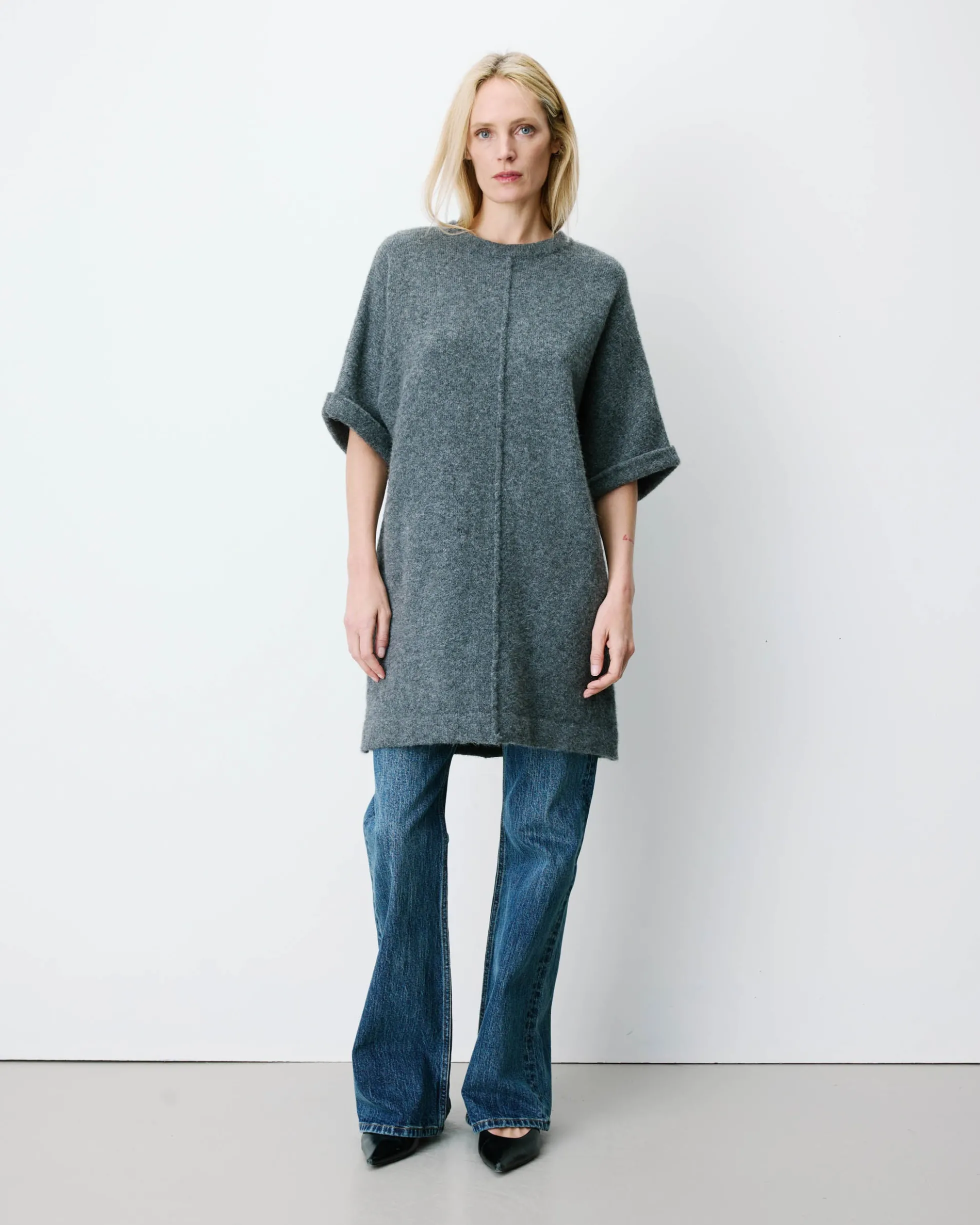 Robe courte en maille manches kimono anthracite Alinae
