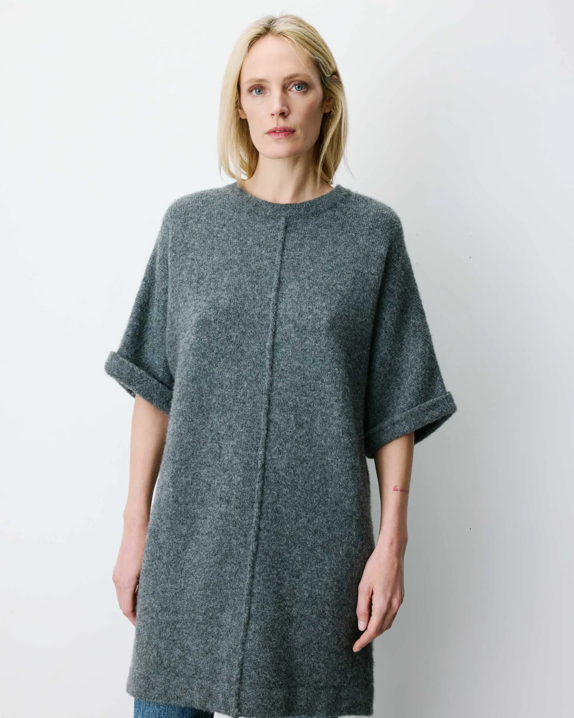 Robe courte en maille manches kimono anthracite Alinae