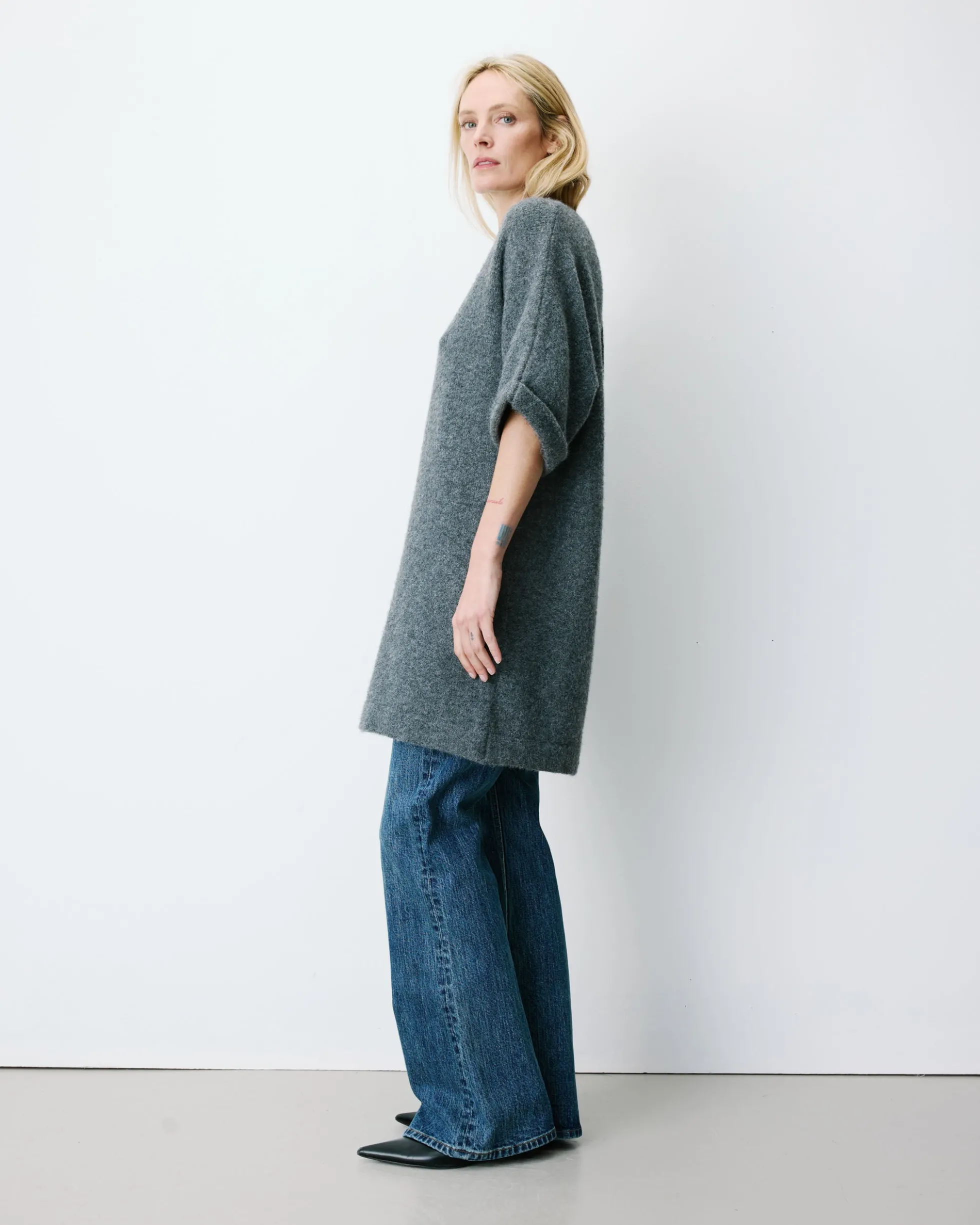Robe courte en maille manches kimono anthracite Alinae