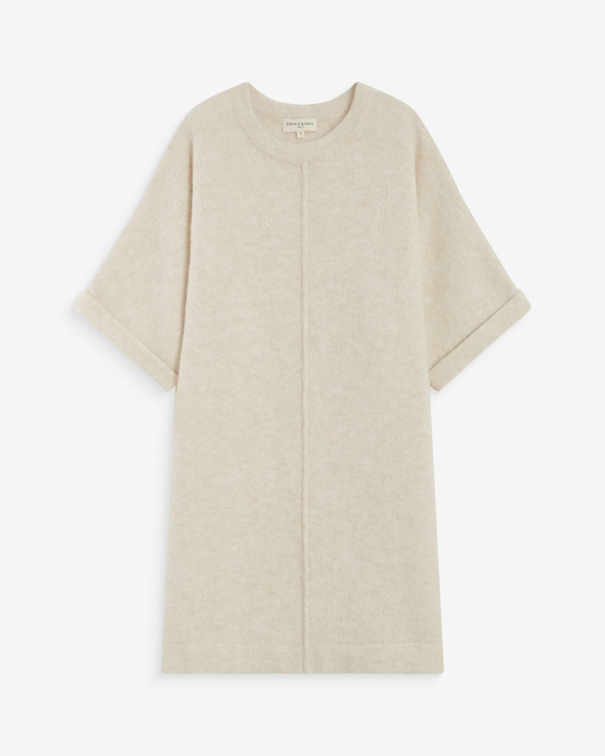 Robe courte en maille manches kimono sable Alinae