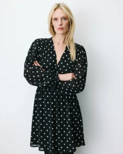 Robe courte fluide manches longues bouffantes pois Ailona