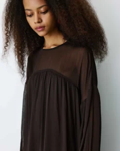 Robe courte oversize col transparent chocolat Belya