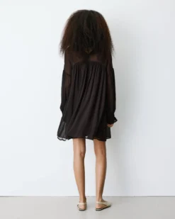Robe courte oversize col transparent chocolat Belya