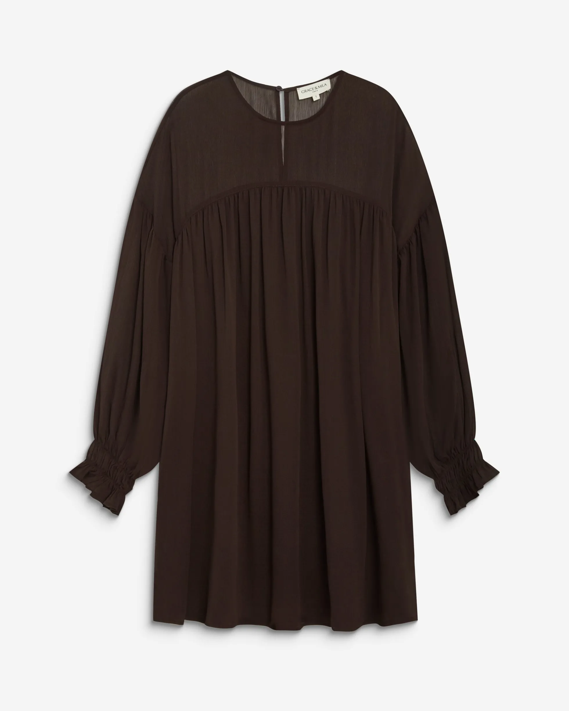 Robe courte oversize col transparent chocolat Belya