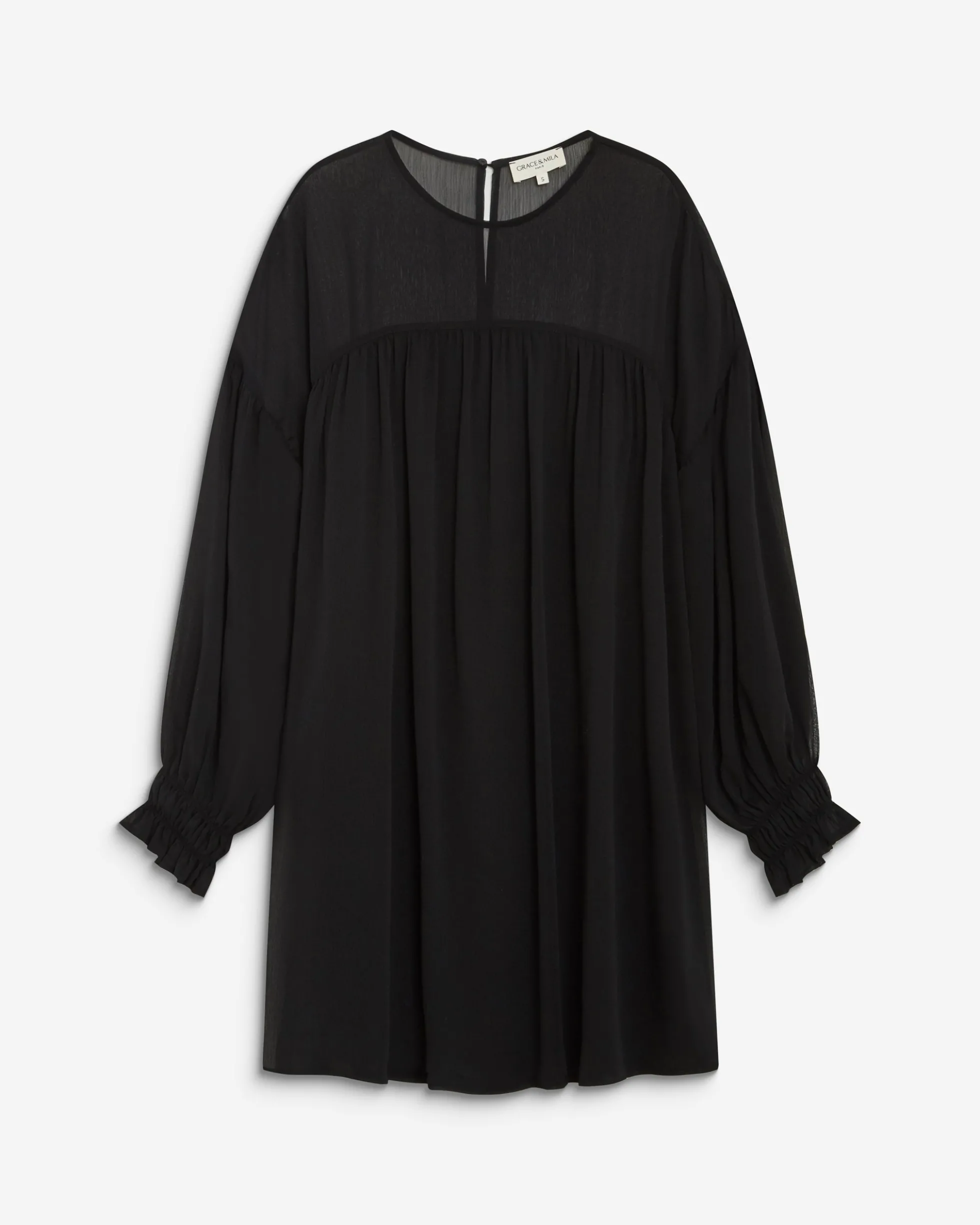 Robe courte oversize col transparent noir Belya