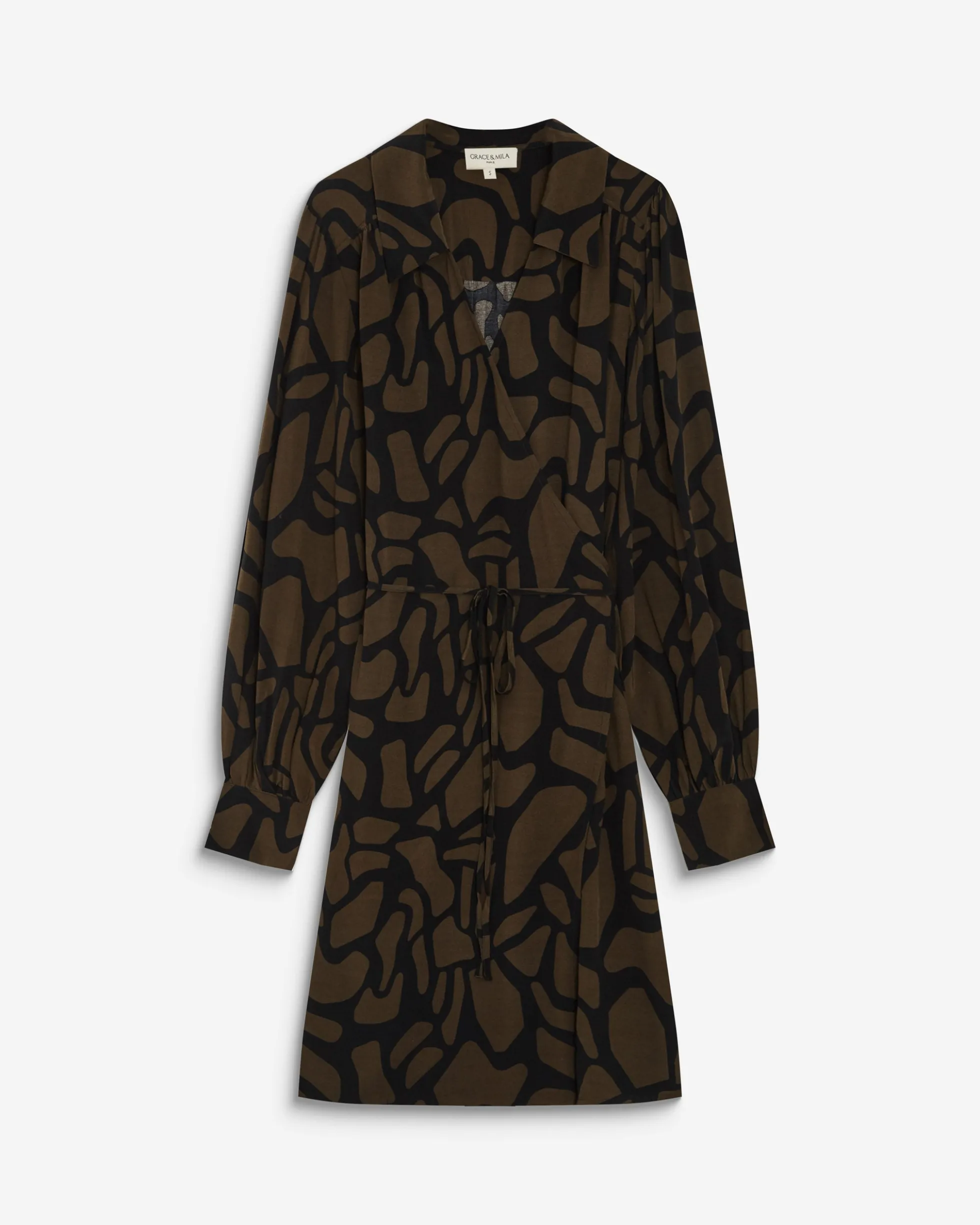 Robe courte portefeuille à motif kaki Anika