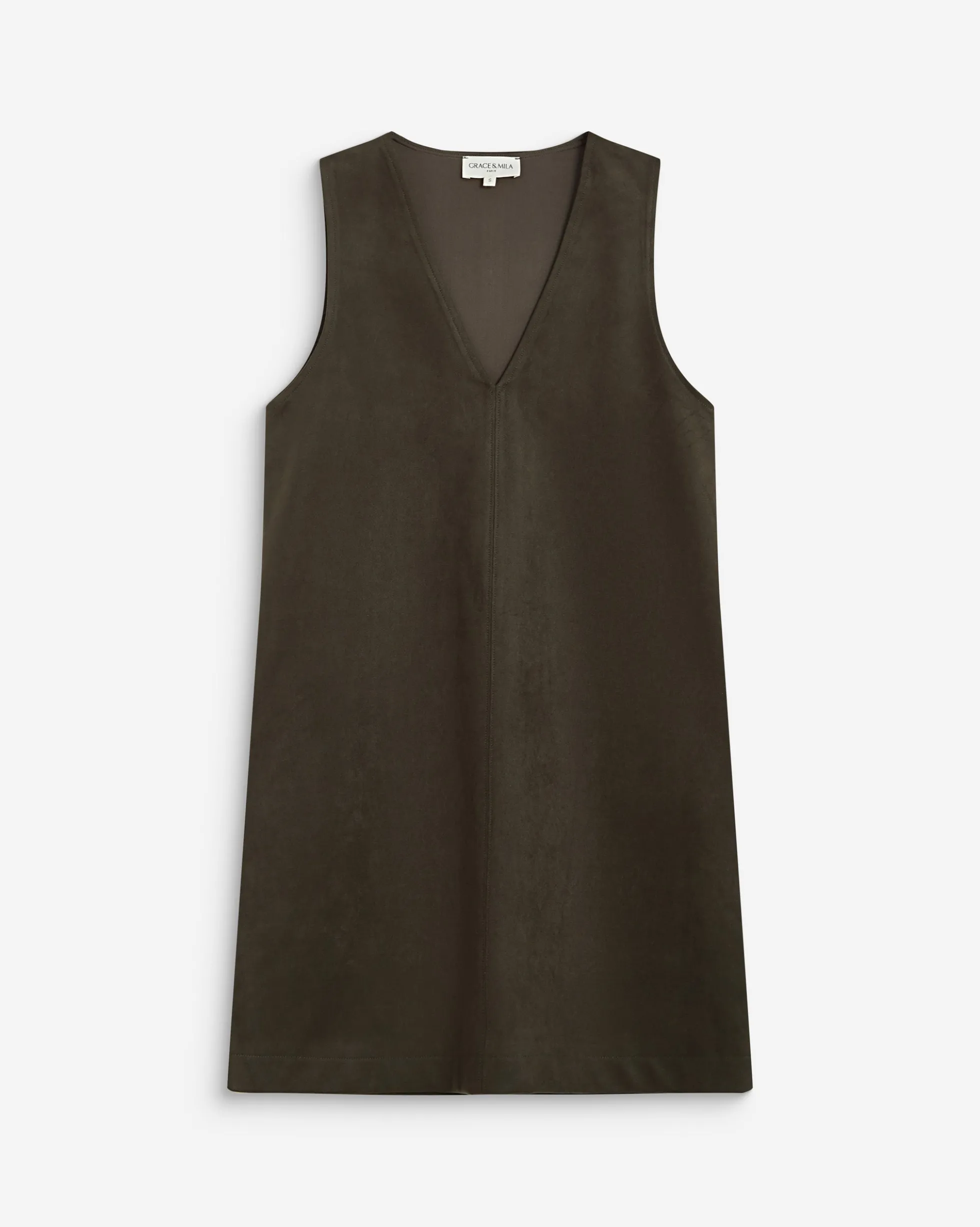 Robe courte sans manches en suédine kaki Anaya