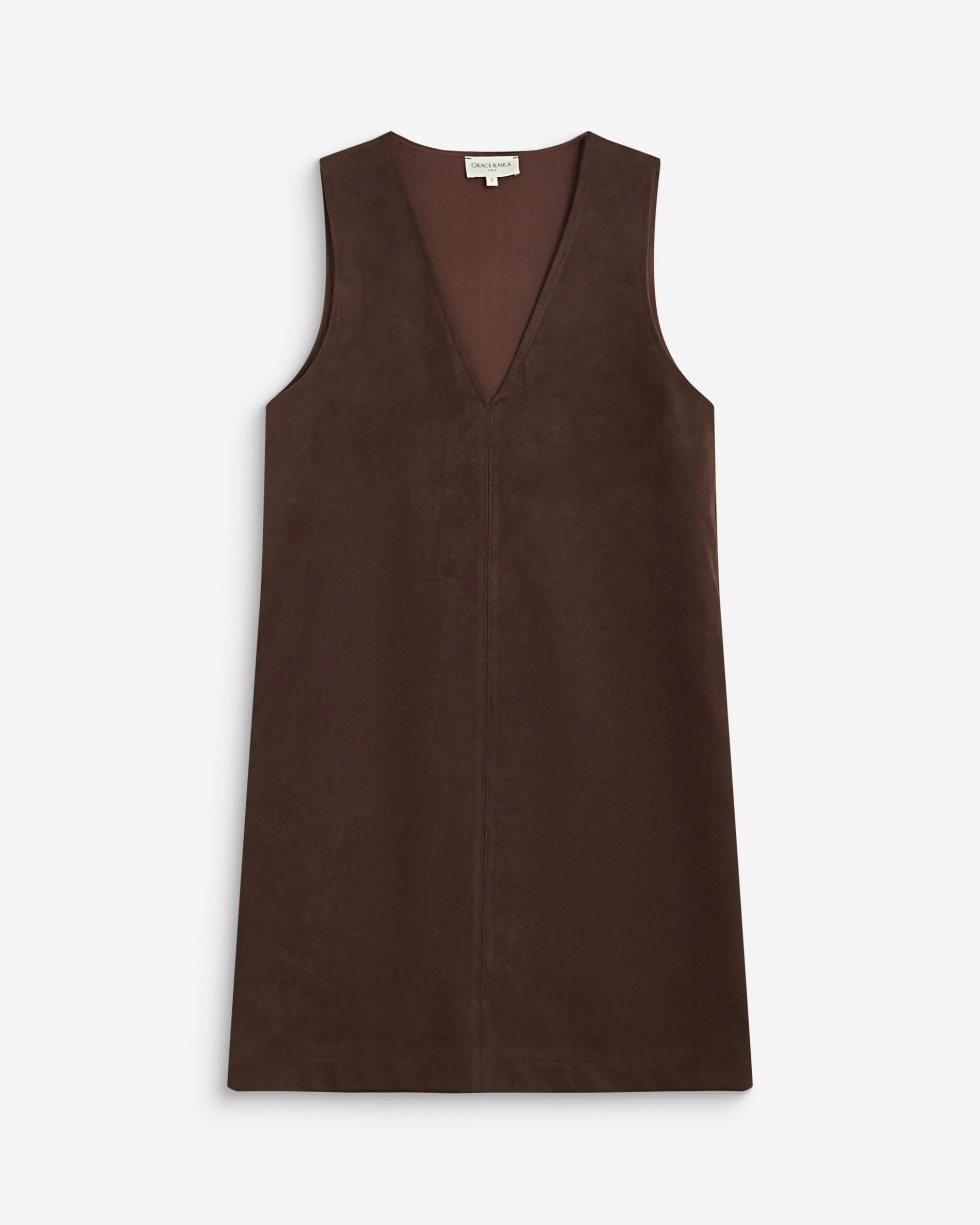 Robe courte sans manches en suédine chocolat Anaya