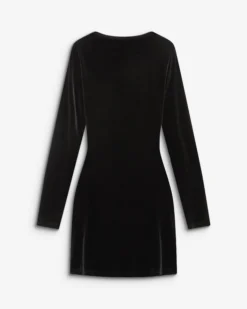 Robe courte velours drapée manches longues noir Beverly
