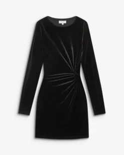 Robe courte velours drapée manches longues noir Beverly