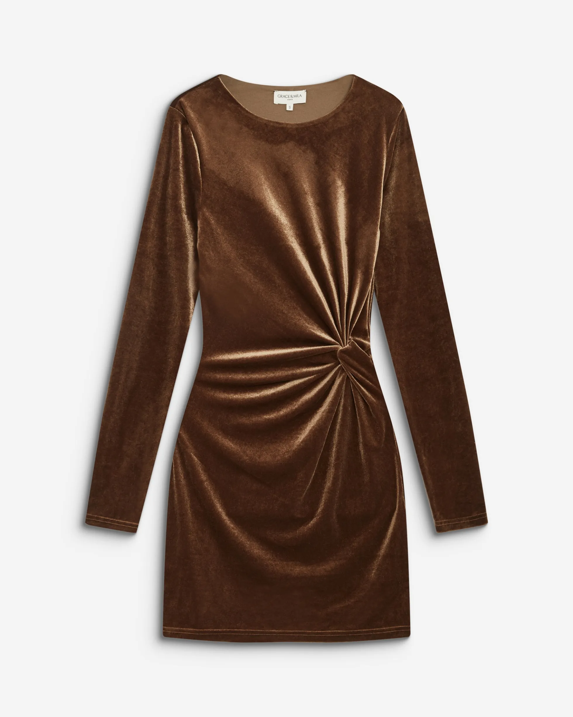 Robe courte velours drapée manches longues olive Beverly