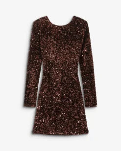 Robe fourreau courte à sequins dos nu chocolat Bahia