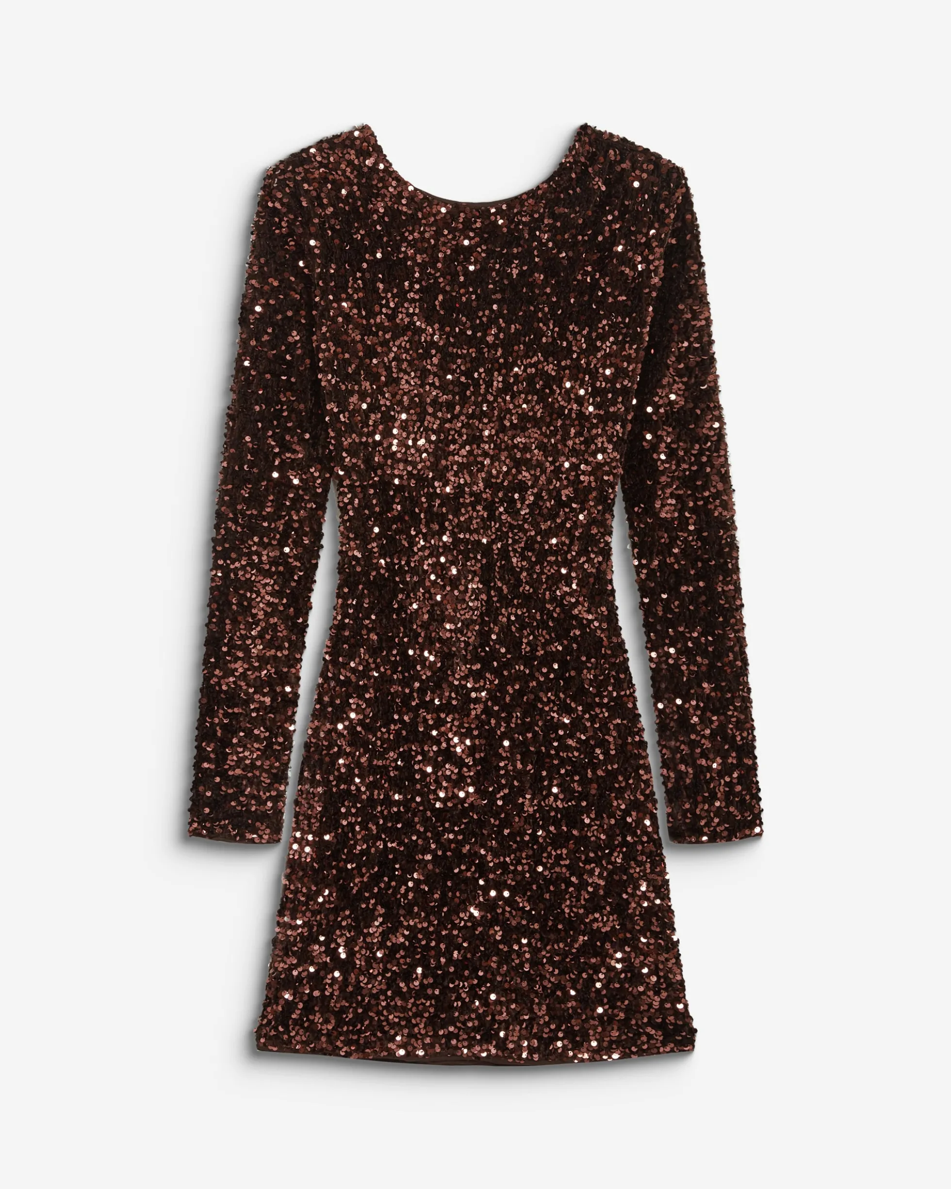 Robe fourreau courte à sequins dos nu chocolat Bahia