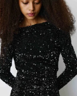 Robe fourreau courte à sequins dos nu noir Bahia