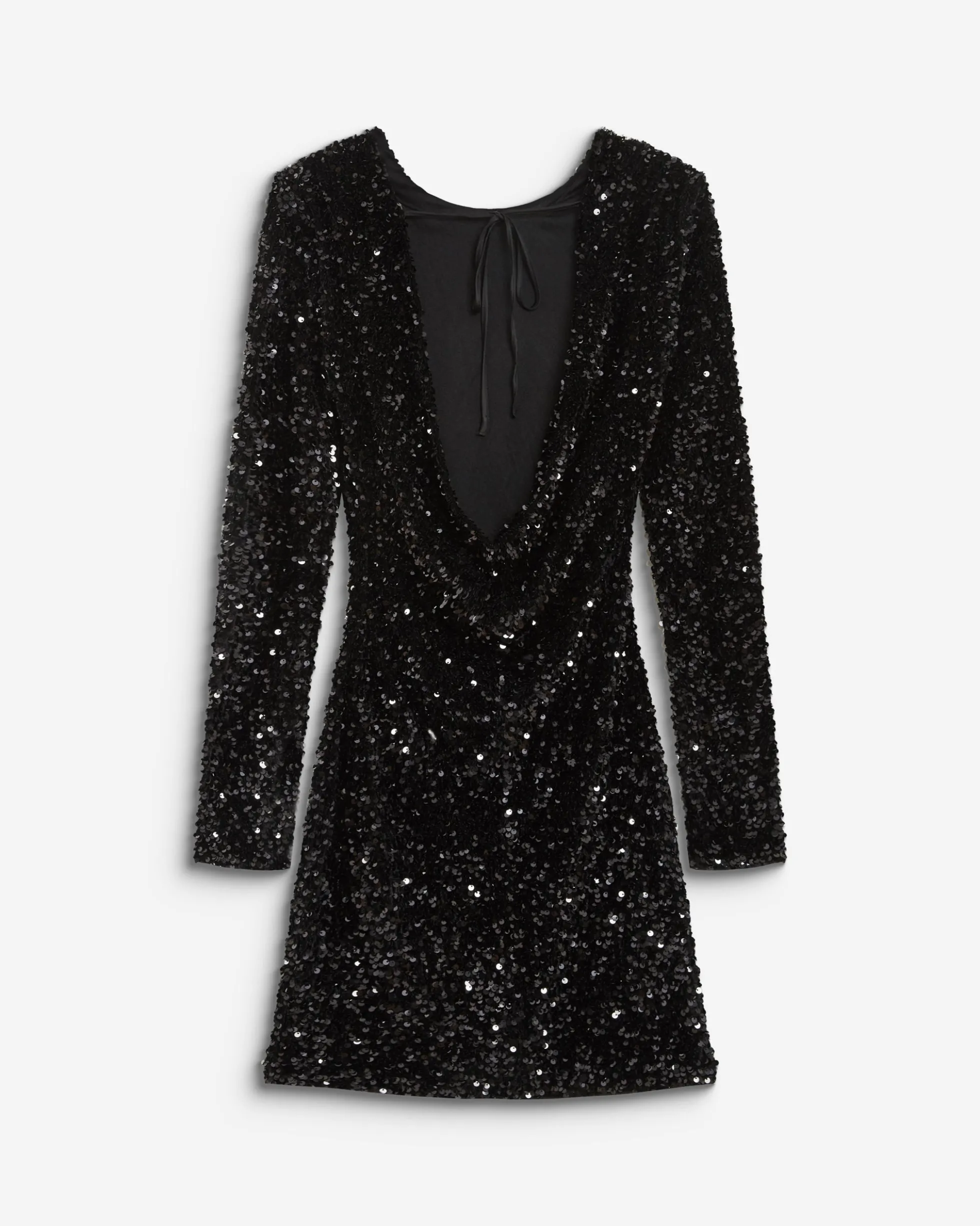Robe fourreau courte à sequins dos nu noir Bahia