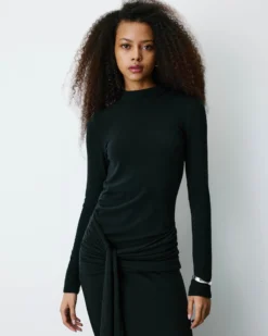 Robe longue ajustée dos nu à nœud devant noir Britney