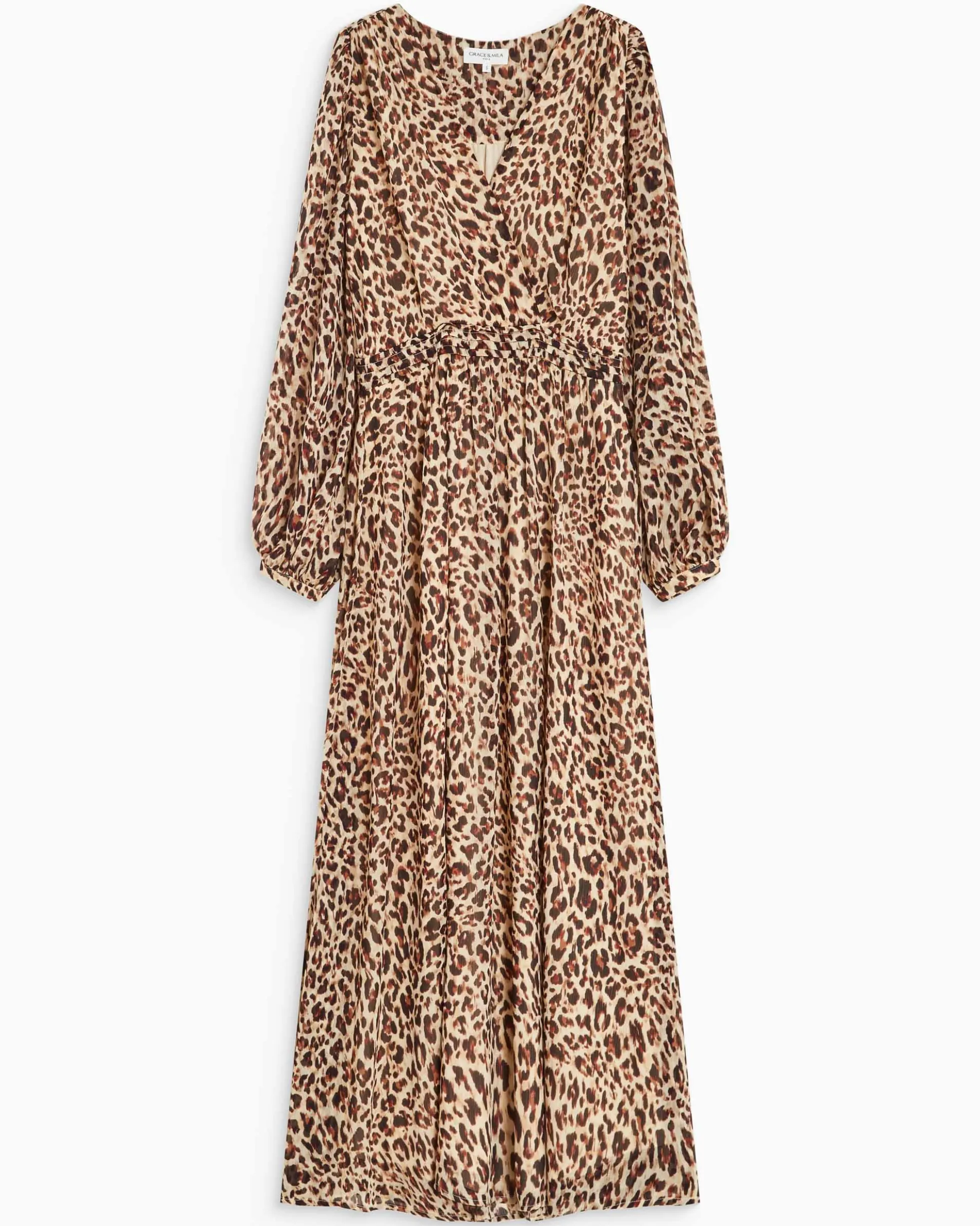 Robe longue col V manches longues imprimée leo Alice