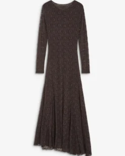 Robe longue en dentelle froncée chocolat Bianca