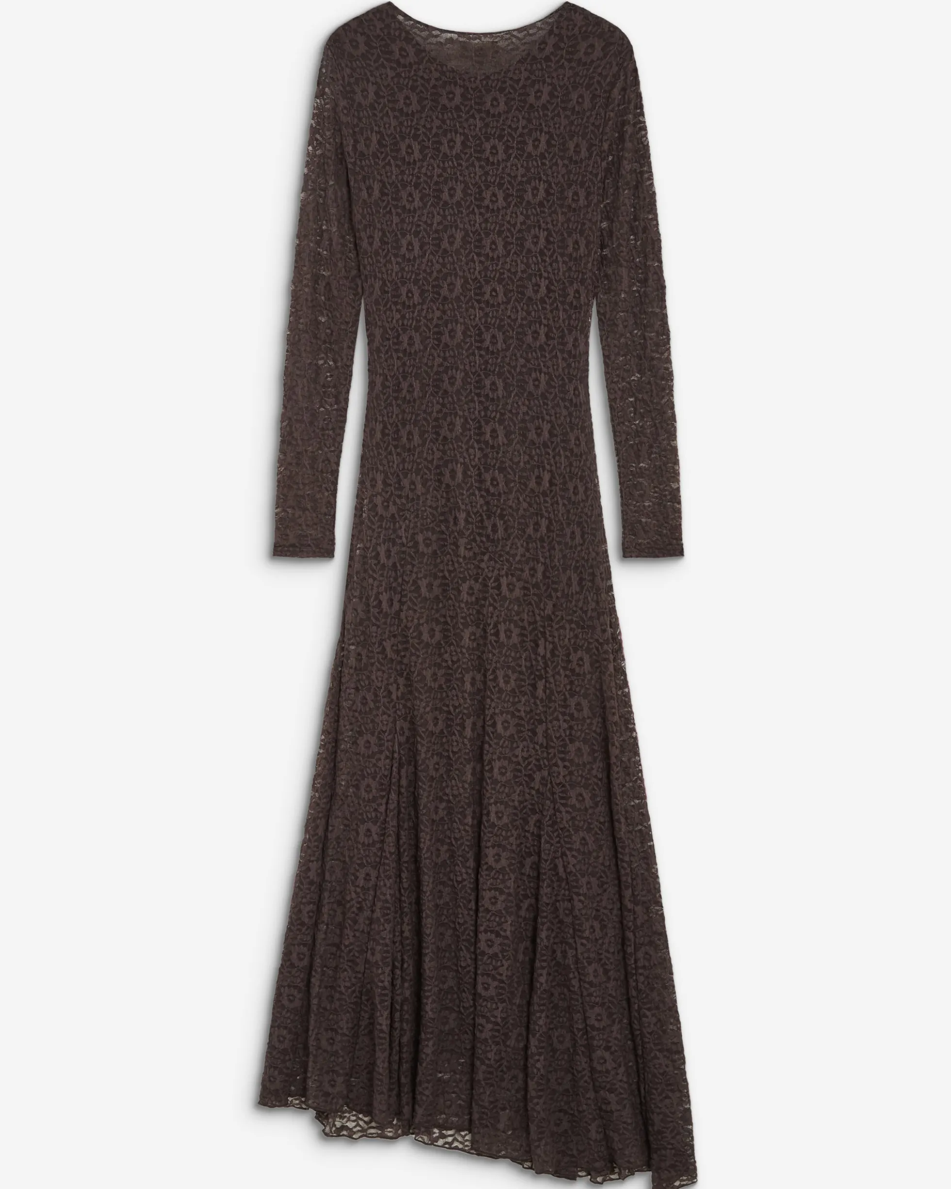 Robe longue en dentelle froncée chocolat Bianca