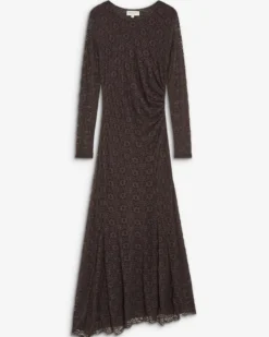 Robe longue en dentelle froncée chocolat Bianca