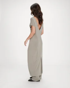 Robe longue légère en modal manches courtes kaki Peace
