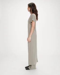 Robe longue légère en modal manches courtes kaki Peace