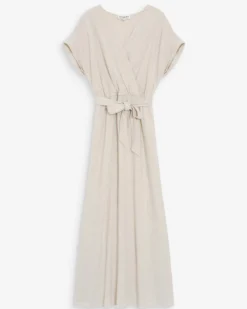 Robe longue portefeuille ceinturée sable Pollen