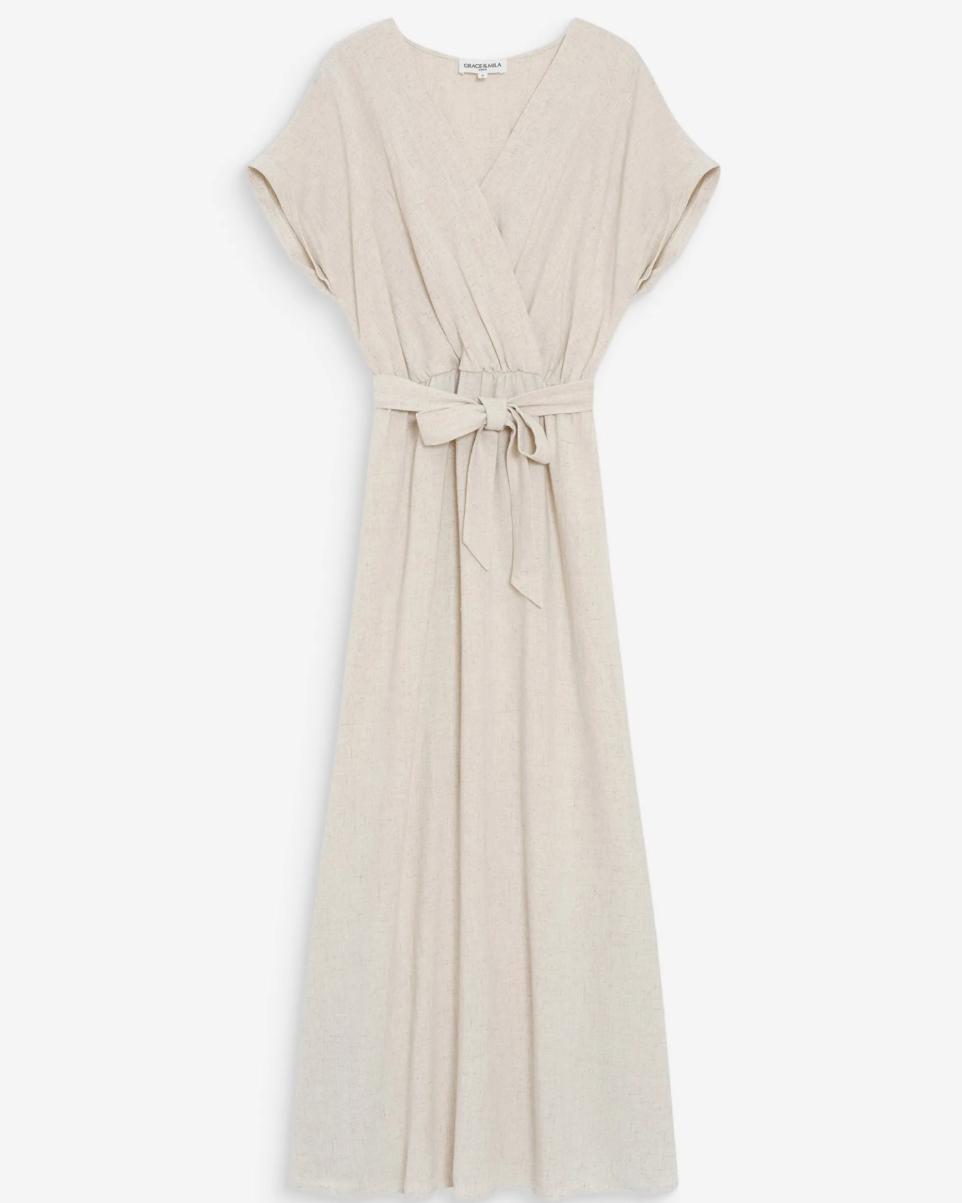 Robe longue portefeuille ceinturée sable Pollen