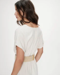 Robe longue portefeuille ceinturée sable Pollen
