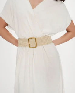 Robe longue portefeuille ceinturée sable Pollen