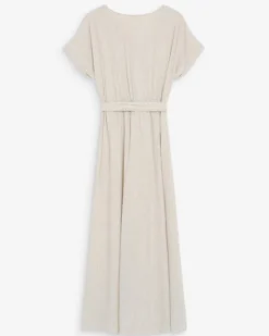 Robe longue portefeuille ceinturée sable Pollen