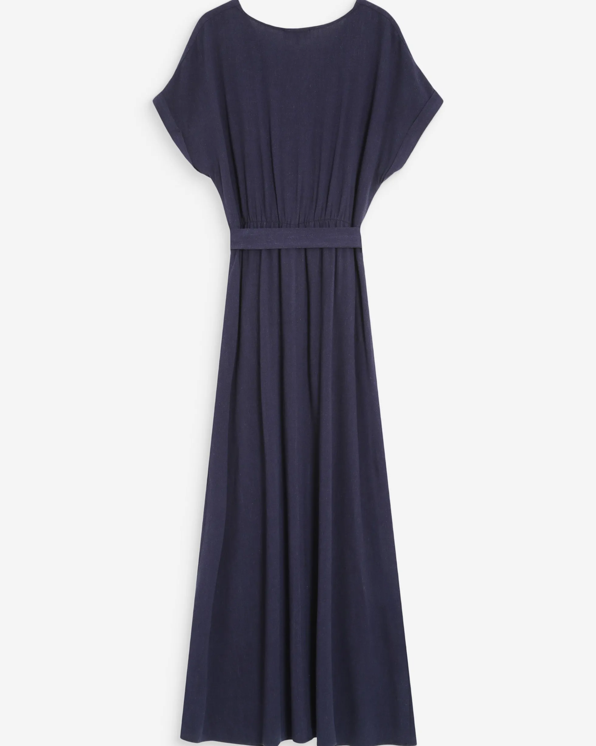 Robe longue portefeuille ceinturée marine Pollen