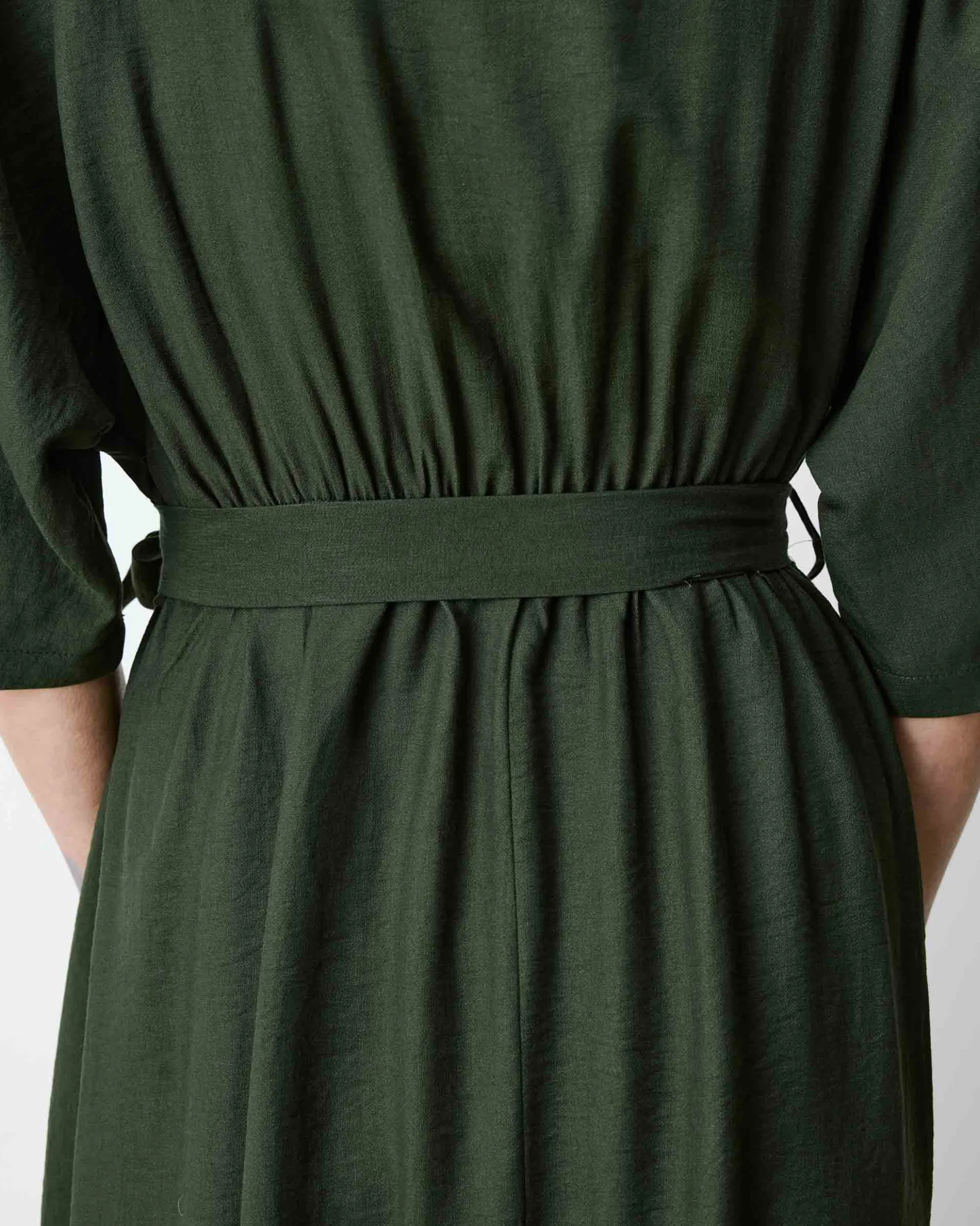 Robe longue évasée col V croisé kaki Amelia