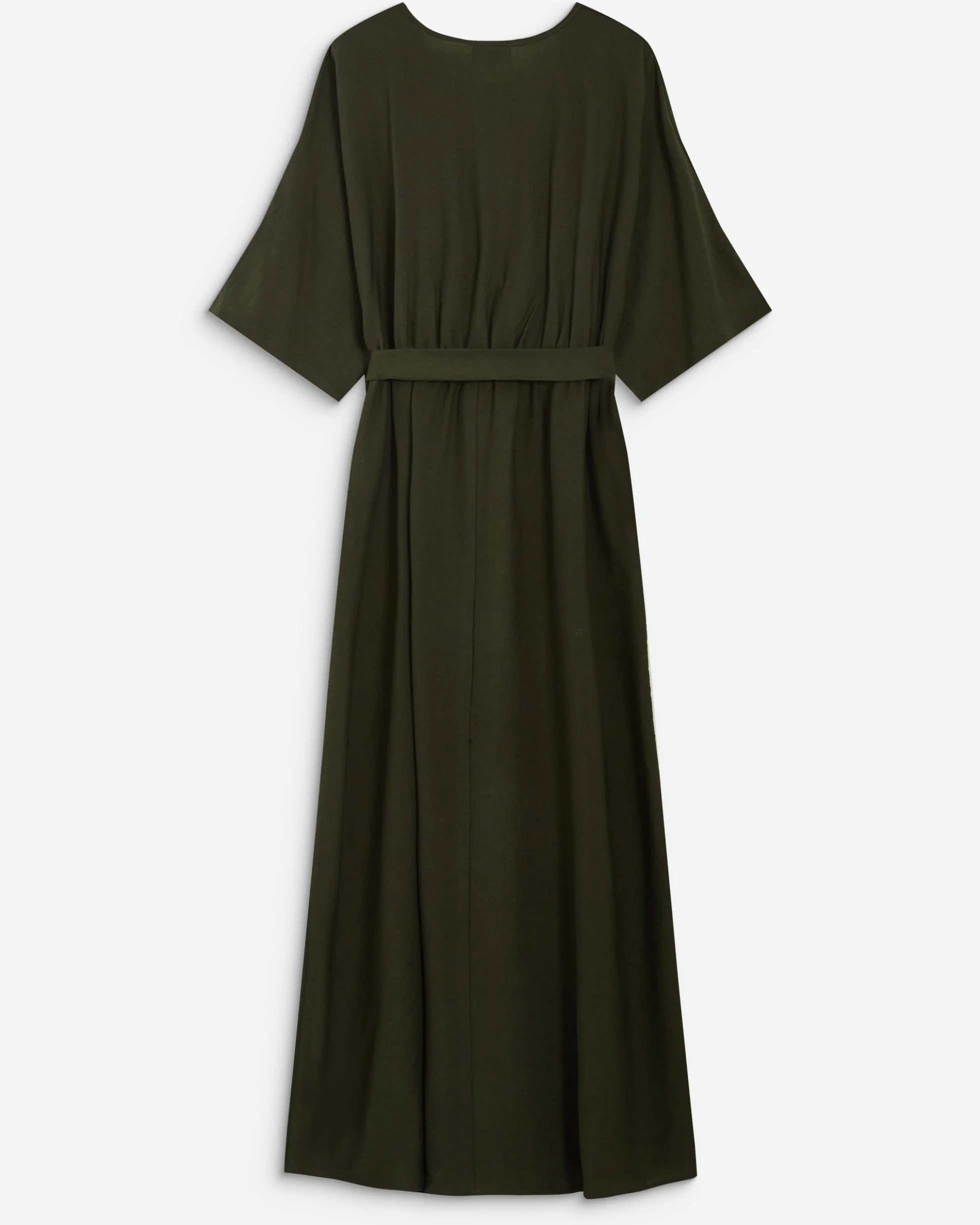 Robe longue évasée col V croisé kaki Amelia