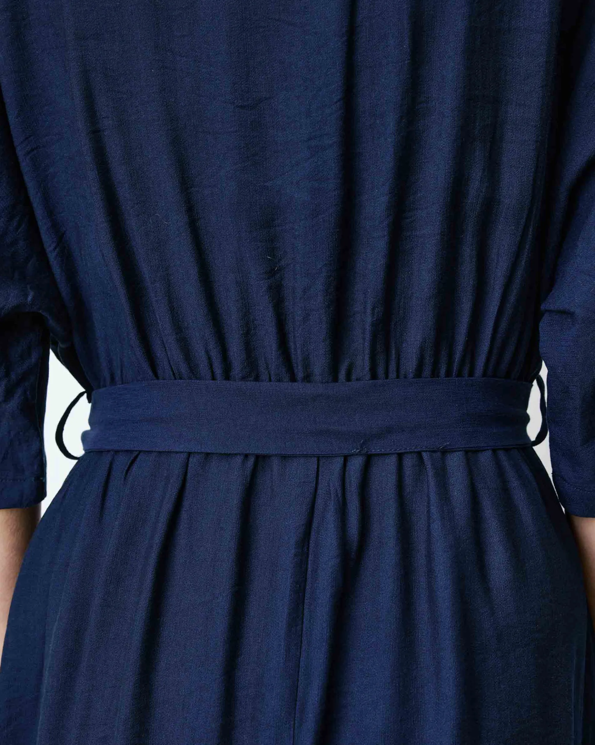 Robe longue évasée col V croisé marine Amelia